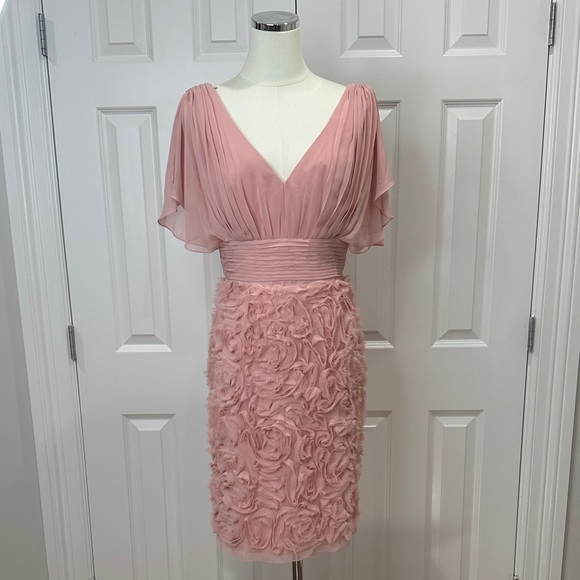 JS Collections Blush Pink 3D  Floral Flutter Sleeve Wedding Guest Dress Size 8 - Picture 1 of 15